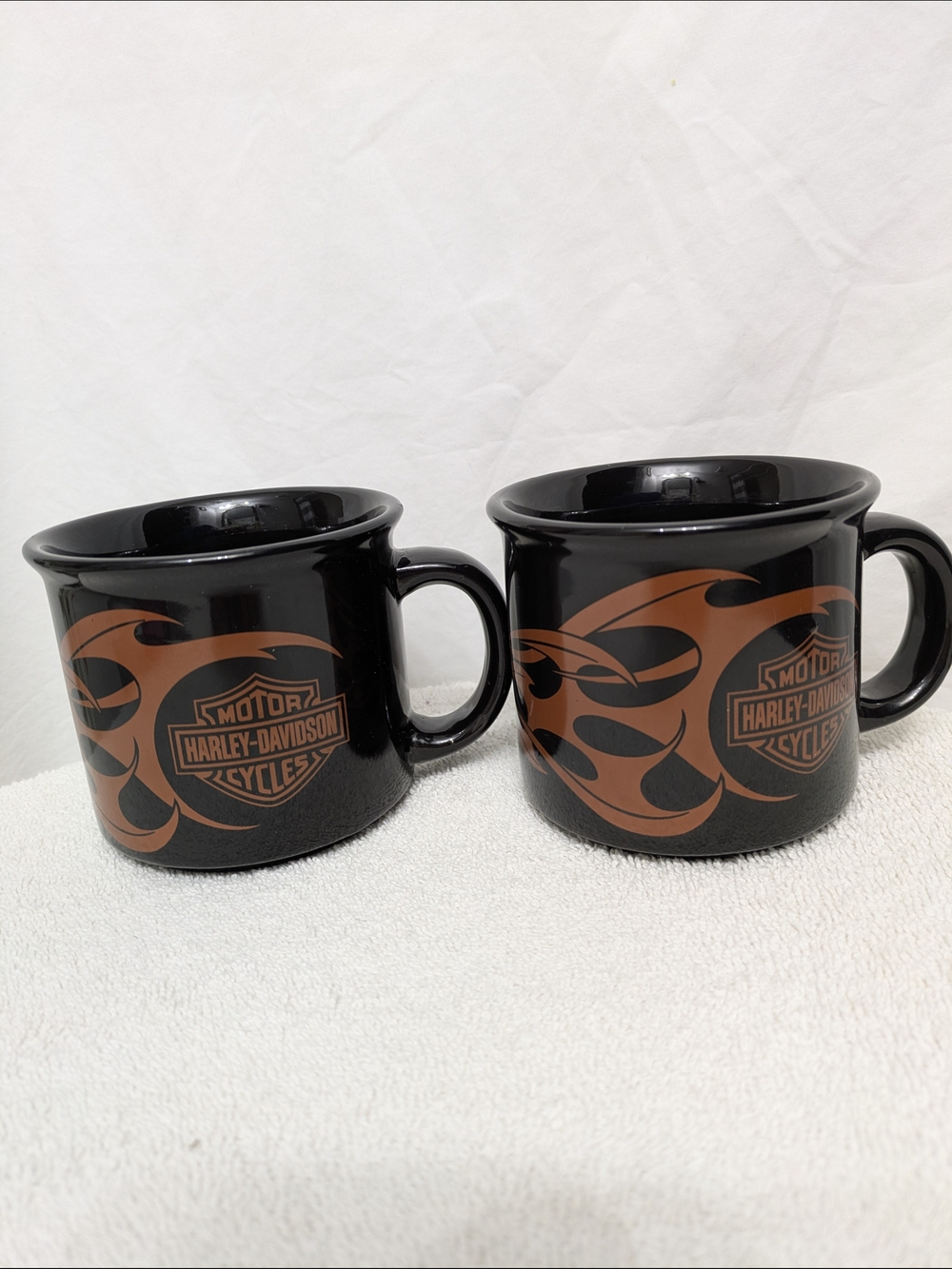 Harley-Davidson Black and Brown Flame Ceramic Coffee Mugs - Set of 2